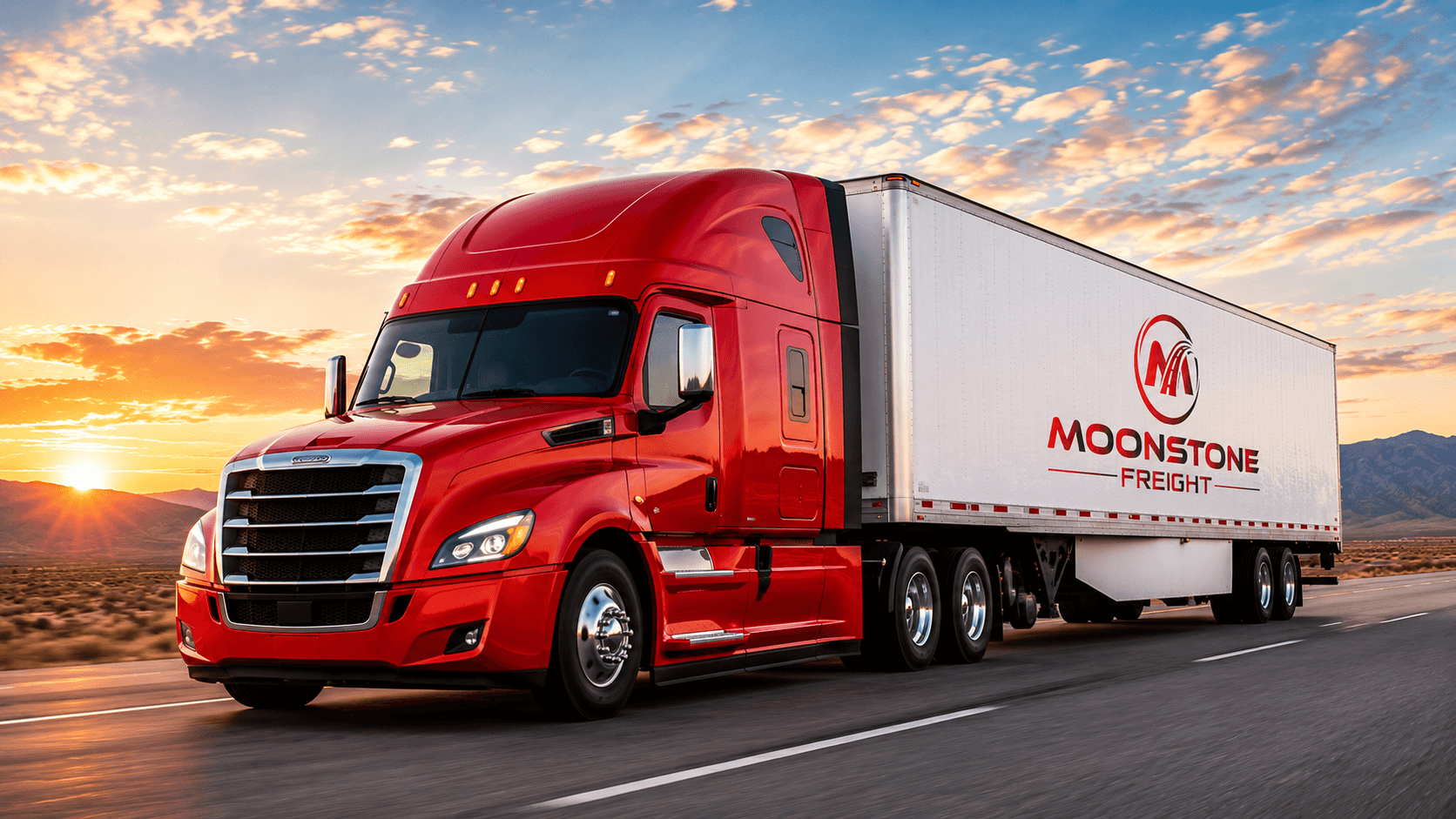 Modern semi-truck dry van on US highway